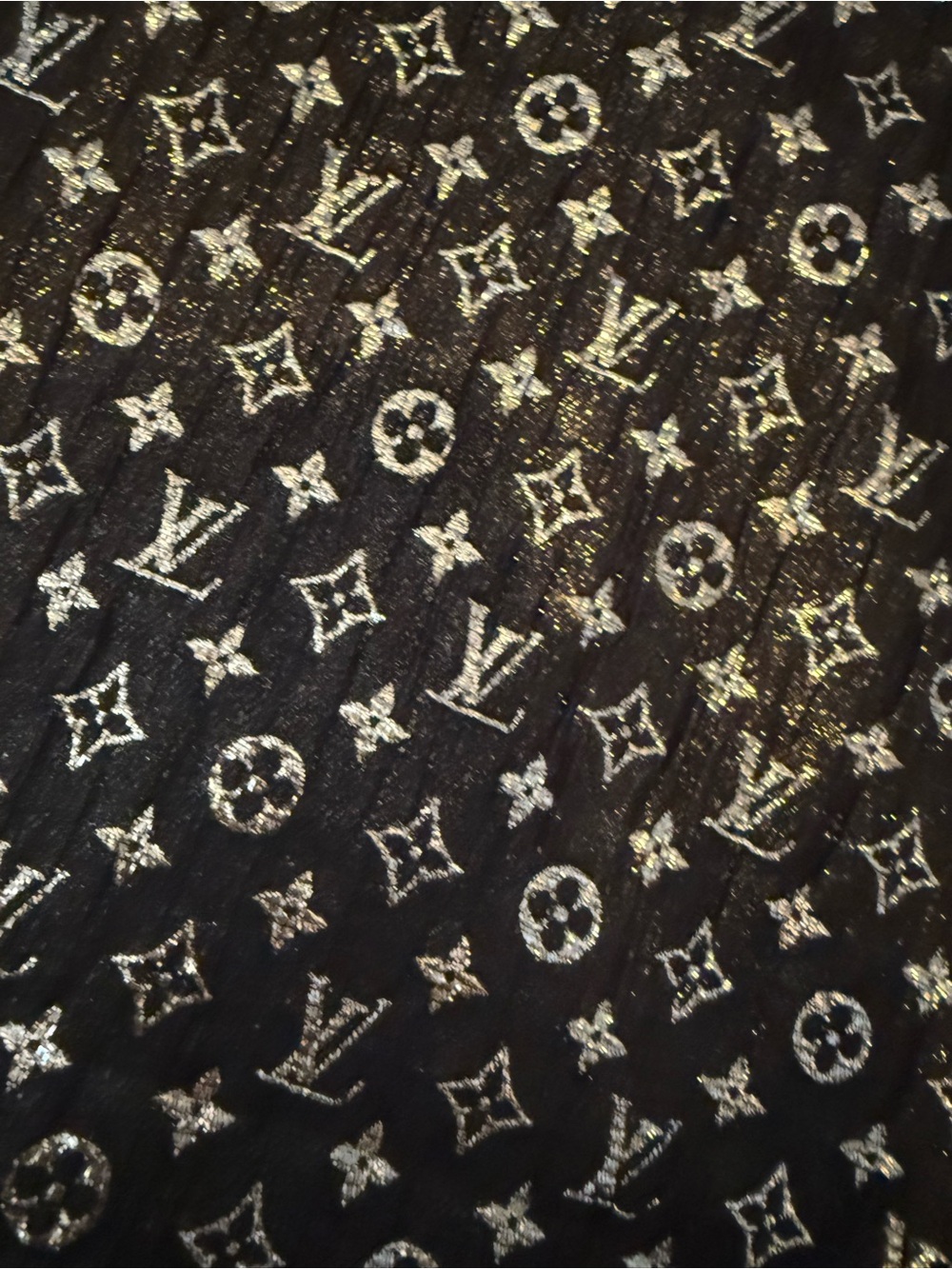Louis Vuitton Black and Gold Glitter Monogram Shawl - Picture 7 of 9